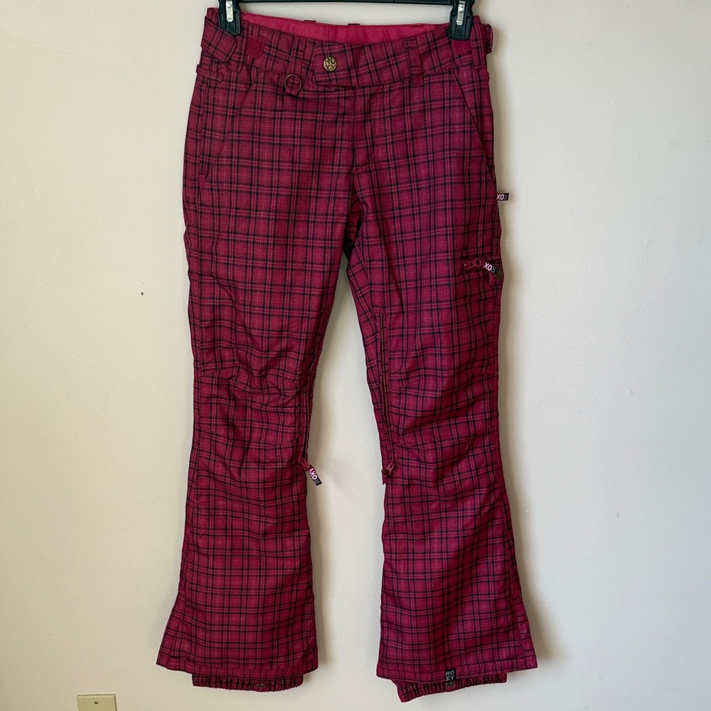 Roxy Snowpants Y2K Style Red Pink Plaid Snowboard Ski‎ 10K Black Size XS